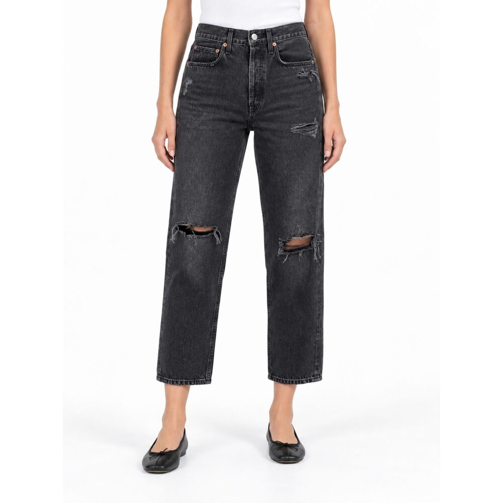 Agolde 90's Crop Distressed Grunge Destroyed Black 24